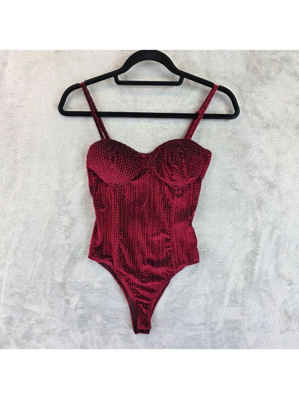 Lulus Bodysuit Womens S Red Velvet Underwire Bustier Adjustable Strap Lined